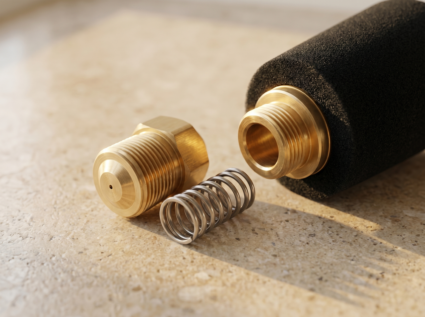 CNC brass orifice and stainless compression spring inside DRIVORA foam cannon