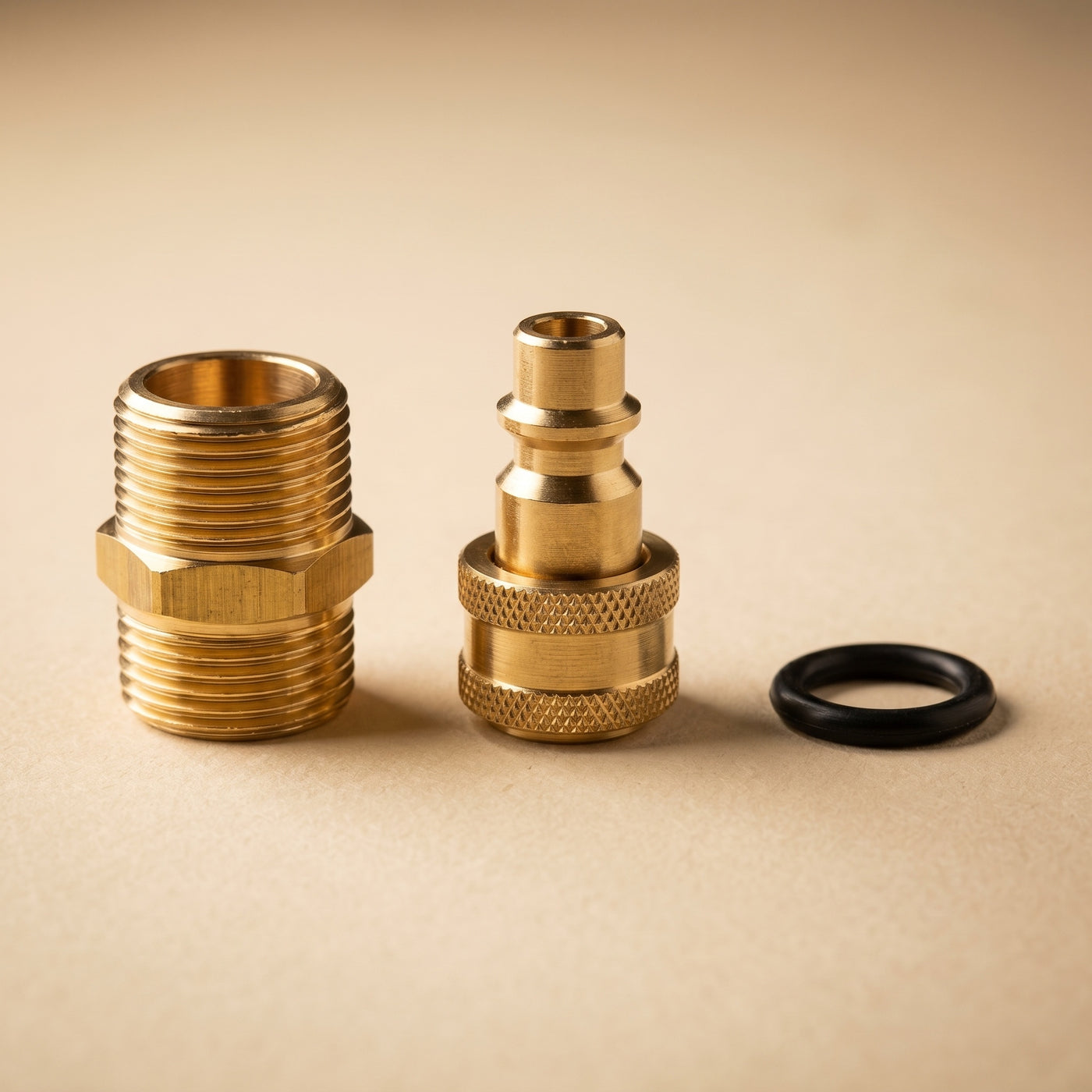 DRIVORA Pro Kit Black — brass M22 quick-connect fittings macro detail