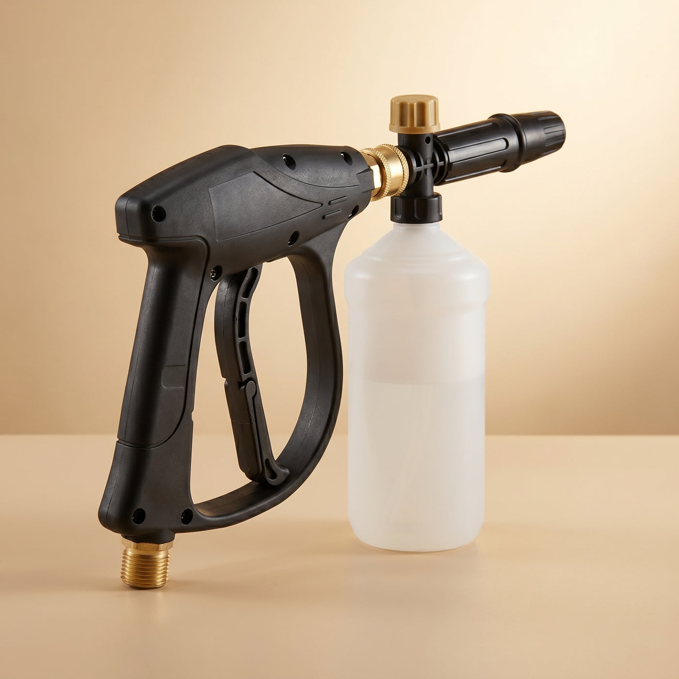 DRIVORA Pro Kit Black — gun with foam cannon side view on cream