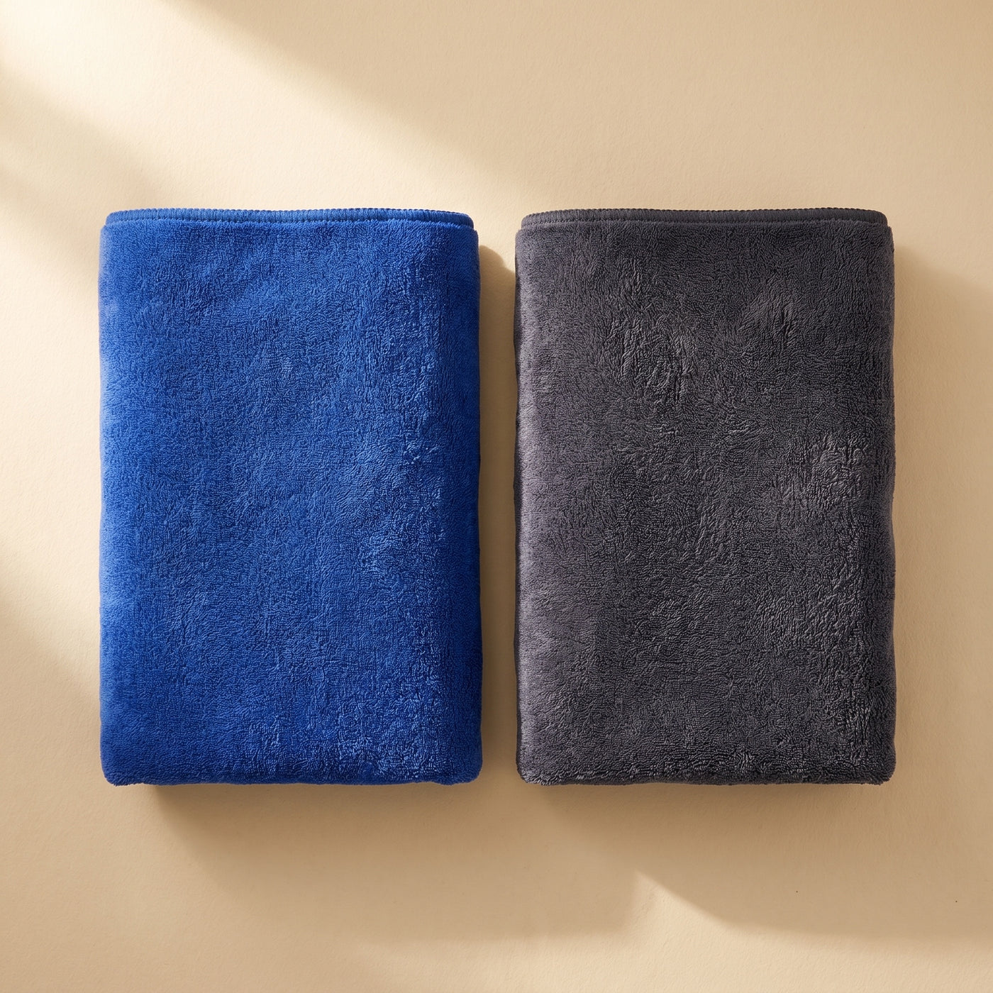 DRIVORA XL Microfiber Drying Towel — blue and charcoal grey color options side by side